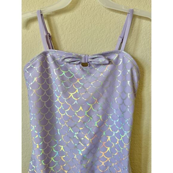 Cat & Jack Purple Mermaid Bow Adjustable Straps One Piece Swimsuit Size XL 14 - Picture 3 of 5